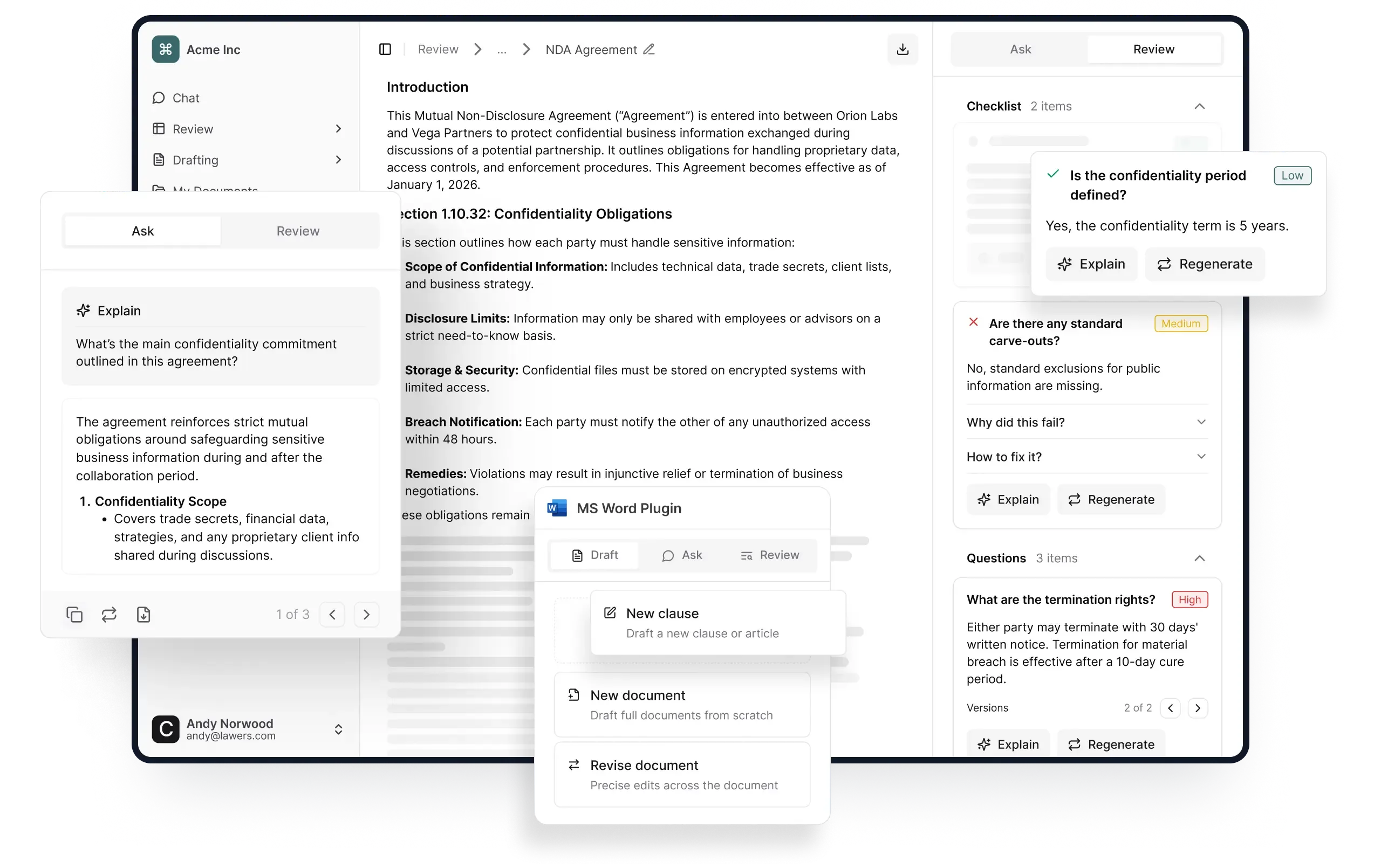 AI-powered platform for legal document review and analysis for legal teams