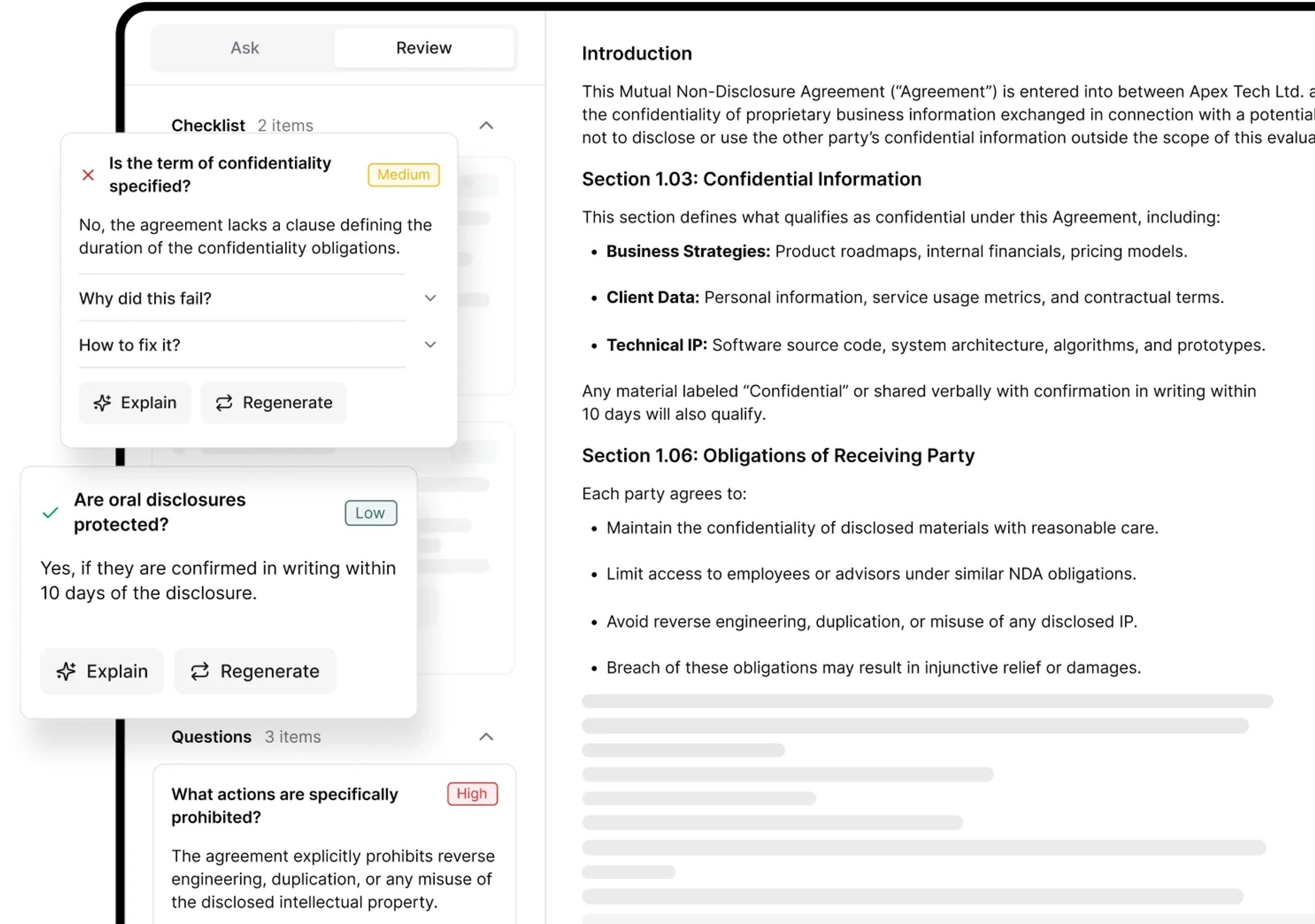 Document review interface mockup